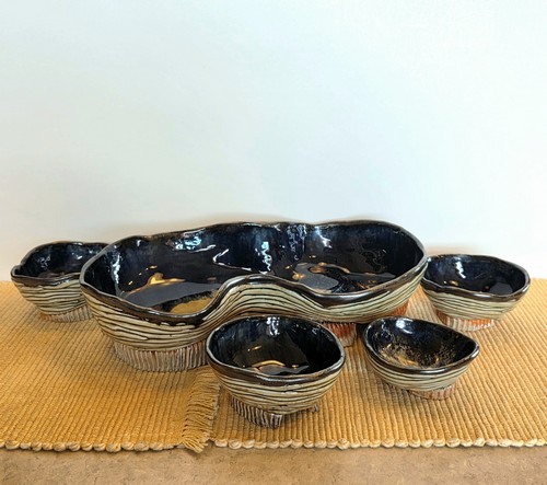 SL-654 Porcelain Free Form Platter & Bowls /5 Pc Set $365 at Hunter Wolff Gallery